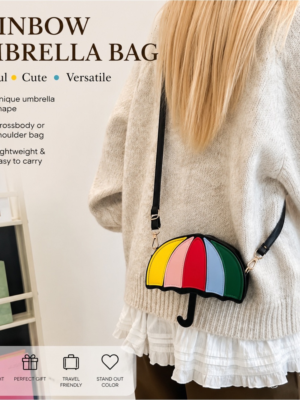Rainbow Umbrella Crossbody Bag | Whimsical Kawaii Mini Purse